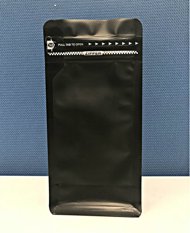100g Box Bottom Coffee Pouch, Matte Black / Matte White, Foil Lined, Tear Off Zip Lock, With / No Valve