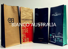 Custom Printed Box Bottom Coffee Bags, Eight Side Sealed, Newest Style