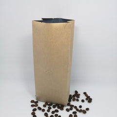 Pochette à café à fond de boîte de 120 g, noir mat/blanc mat, doublée d'aluminium, fermeture éclair détachable, avec/sans valve (H185 x l90 + B55 mm)