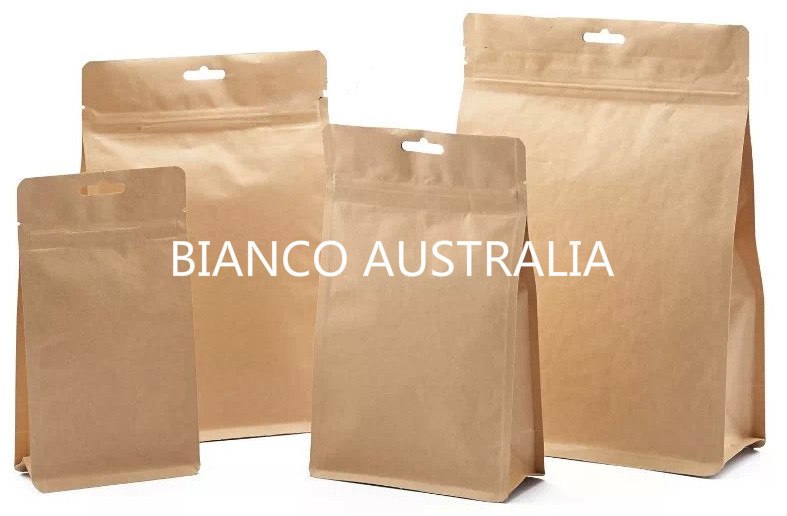 Brown Kraft Paper Bag, Box Bottom, Eight Side Seal, Foil Lined, Various Sizes