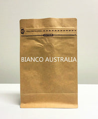 Pochette à café à fond de boîte de 120 g, noir mat/blanc mat, doublée d'aluminium, fermeture éclair détachable, avec/sans valve (H185 x l90 + B55 mm)