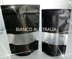 70g Stand Up Pouch, Matte Black with Frosted rectangle window , Plastics Lined, With Zip Lock (H170*W110+B60 mm)