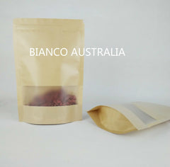 2KG Stand Up Pouch, Kraft Paper, Plastic Lined, With Rectangle Window and Zip Lock, No Valve (H400*W300+B120 mm)