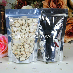 250g Stand Up Pouch, Clear/Silver, With Zip Lock, No Valve (H230*W160+B90 mm)