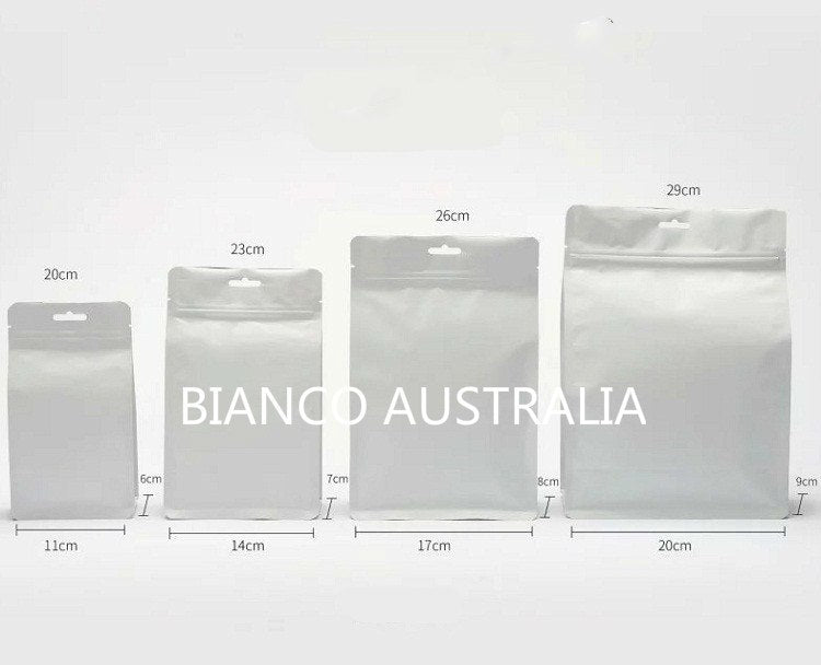 White Kraft Paper Bag, Box Bottom, Eight Side Seal, Foil Lined, Various Sizes