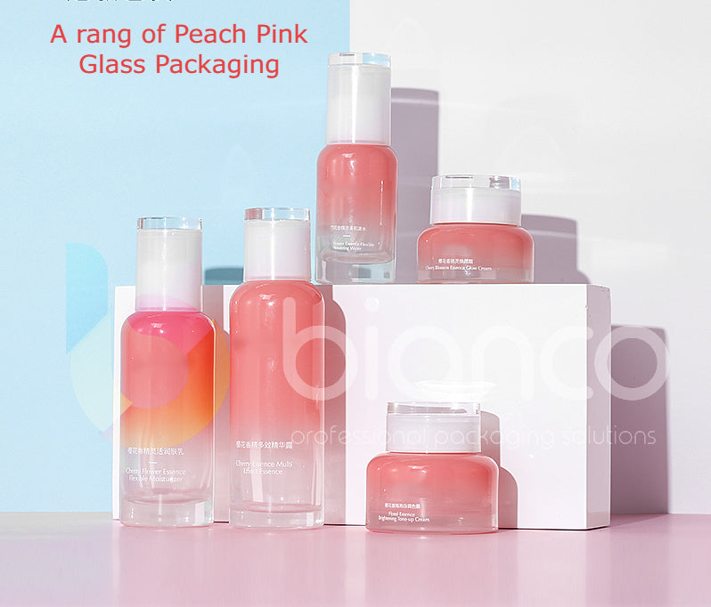 A Range of Peach Pink Glass Jars & Bottle with Screw or Lotion Pump Cap (Jar: 30g / 50g; Bottle: 40ml/100ml/120ml)